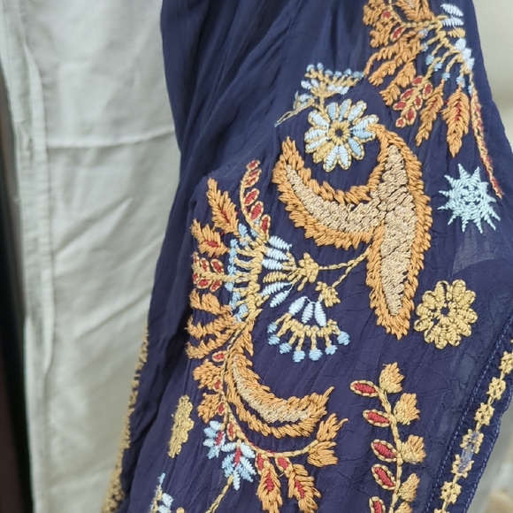 Johnny Was Embroidered Navy and Gold Open Front Jacket - Picture 12 of 13